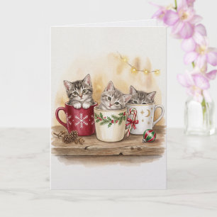 Carte charmante de chatons de Noël de style vintag