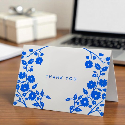 Carte Charmante Fleurs Bleues Merci d'Art Folk Personnal