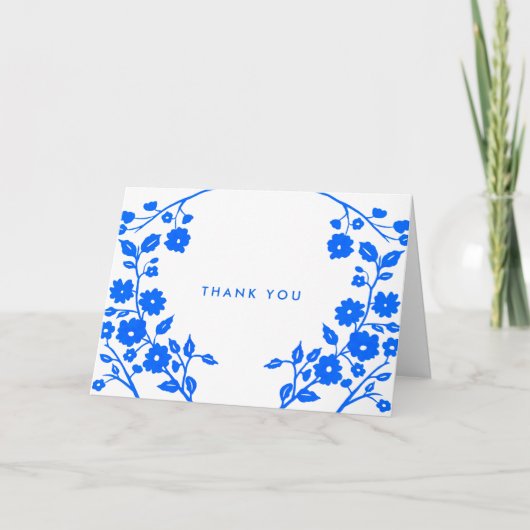 Carte Charmante Fleurs Bleues Merci d'Art Folk Personnal (Devant)