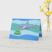 Carte Charme Caricature Requin Avec Gâteau Anniversaire (Fleur jaune)