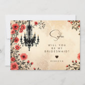 Carte Charming Chandelier Classic Red Floral Bridesmaid (Devant)