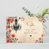 Carte Charming Chandelier Classic Red Floral Bridesmaid (Debout devant)