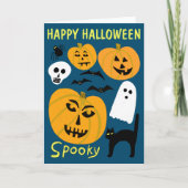 Carte Charming Funny Citrouilles Ghost Bat HAPPY HALLOWE (Devant)