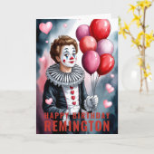 Carte Charming Heart-Themed Pierrot Clown Birthday (Fleur jaune)