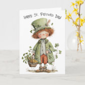 Carte Charming Leprechaun Happy St Patrick's Day (Fleur jaune)