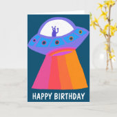 Carte Charming Martian HEUREUX ANNIVERSAIRE OVNI (Fleur jaune)