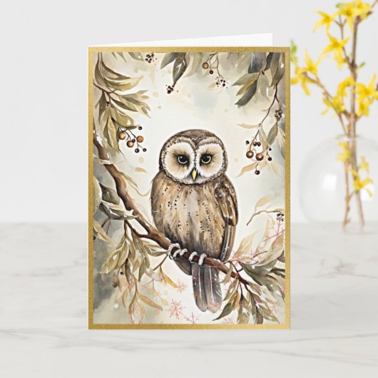 Carte Charming Owl Woodland Salutations (Fleur jaune)
