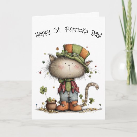Carte Charming St. Patrick’s Day Cat and Pot of Gold (Devant)