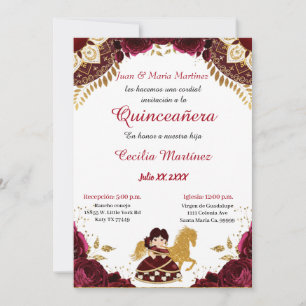 Carte Charra Quinceañera invit Roses d'or de Bourgogne
