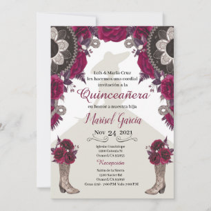 Carte Charra Quinceanera Invitation, Bourgogne Mariachi