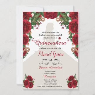 Carte Charra Quinceanera Invitation, Red Roses Ouest
