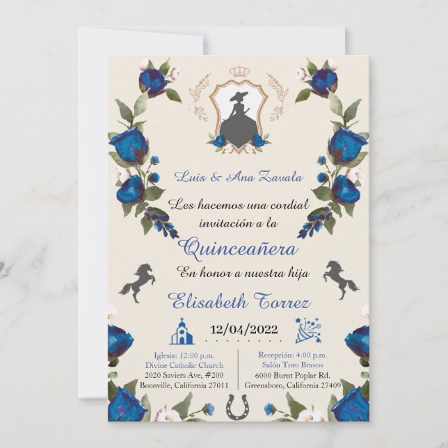 Carte Charra Royal Blue invitation, Charro Western (Devant)