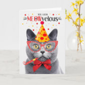 Carte Chartreux Grey Cat MEOWvelous Anniversaire (Fleur jaune)