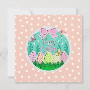 Carte Chasse aux œufs de Pâques mignonne et papillons co
