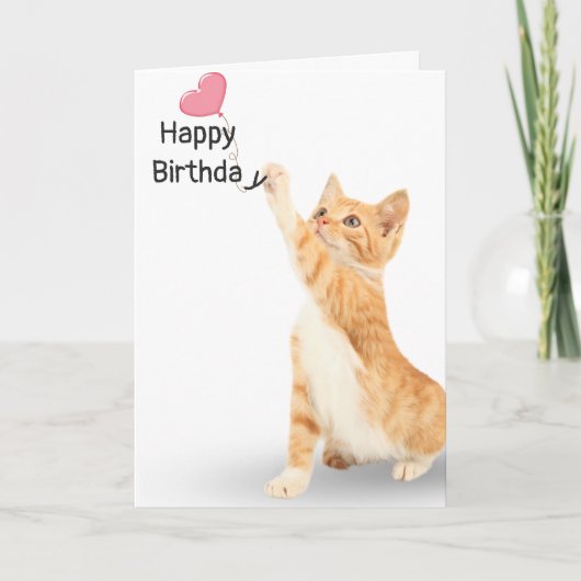 Carte Chat à bascule d'anniversaire avec ballon (Devant)