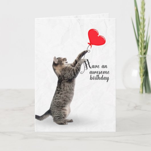 Carte Chat à bascule d'anniversaire avec ballon de coeur (Devant)