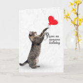 Carte Chat à bascule d'anniversaire avec ballon de coeur (Fleur jaune)