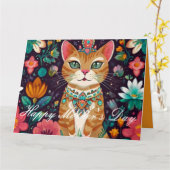 Carte Chat à bijoux couronné (Fleur jaune)