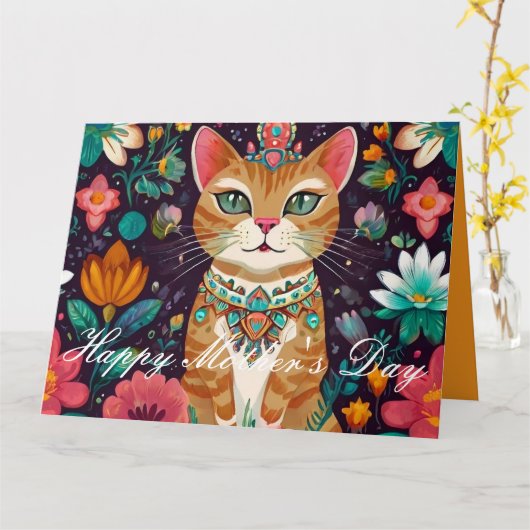 Carte Chat à bijoux couronné (Fleur jaune)