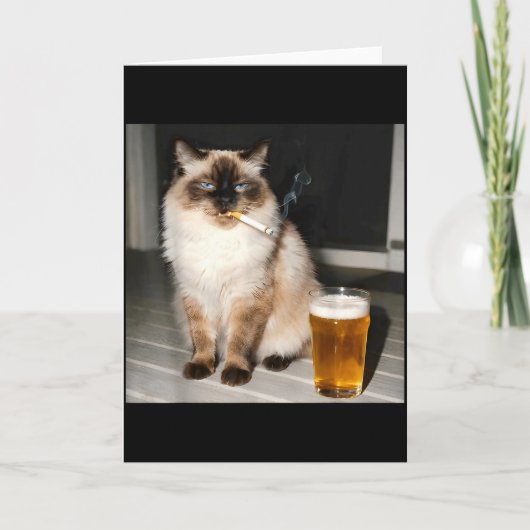 Carte Chat à cigarette drôle Ragdoll Cat Kitten Fumeur A (Devant)