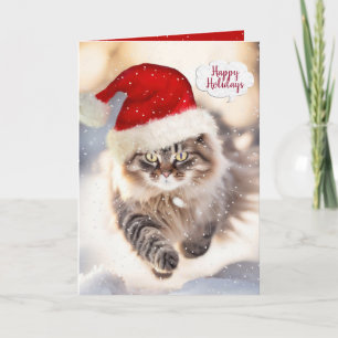 Carte Chat à Coon Maine De Noël En Neige