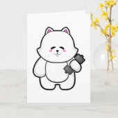 Carte Chat à la gym avec haltère (Fleur jaune)