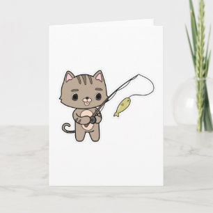 Carte Chat à la pêche avec canne à pêche