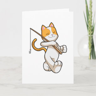 Carte Chat à la pêche avec une canne à pêche