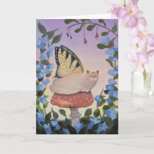 Carte Chat à papillon Swallowtail sur champignon