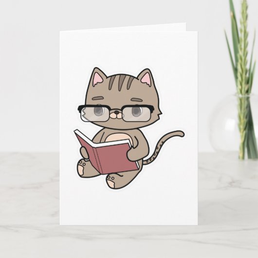 Carte Chat à Reading avec livre (Devant)
