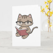 Carte Chat à Reading avec livre (Fleur jaune)