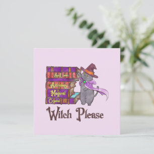 Carte Chat à sorcière mignonne avec livres - "Sorcière s