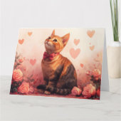 Carte Chat Abyssin avec des Roses - Saint-Valentin  (Devant)