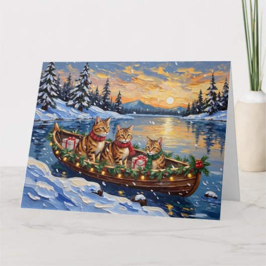 Carte Chat abyssin Noël Bateau Fêtes (Devant)