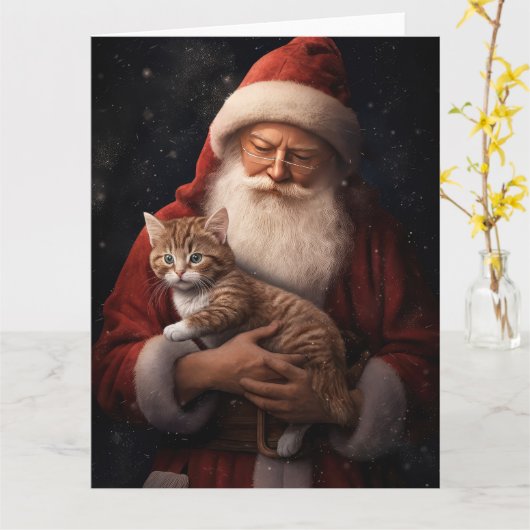 Carte Chat abyssinien avec Noël Festif du Père Noël (Fleur jaune)