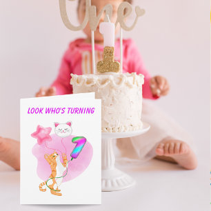 Carte Chat Adorable Avec Ballons 1er Anniversaire