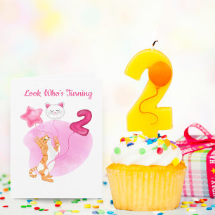 Carte Chat Adorable Avec Ballons D'anniversaire 2 Ans