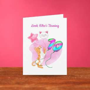 Carte Chat adorable avec ballons d'anniversaire pour ses