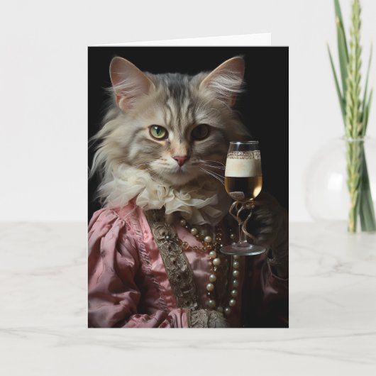 Carte Chat adorable tenant un verre (Devant)