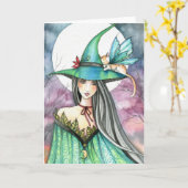 Carte Chat aimanté Halloween Witch (Fleur jaune)