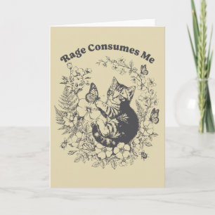 Carte Chat amateur d'humour noir, la rage me consume Vin
