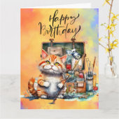 Carte Chat Amateurs de pêche anniversaire aquarelle (Fleur jaune)