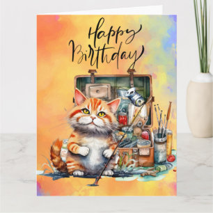 Carte Chat Amateurs de pêche anniversaire aquarelle