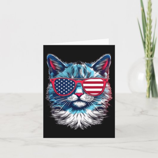 Carte Chat américain Sungles Drapeau Usa 4 juillet Chat (Devant)