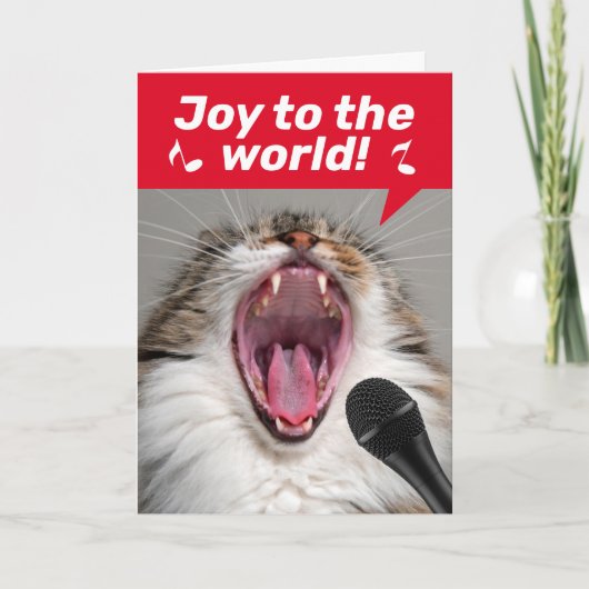 Carte Chat amusant chante fort des chansons de Noël (Devant)