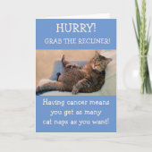 Carte Chat Amusant Dans Le Recliner Cancer Encouragement (Devant)