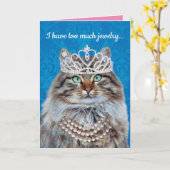 Carte Chat amusant portant trop de bijoux (Fleur jaune)