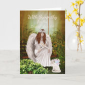 Carte Chat ange pour la perte de votre animal de compagn (Fleur jaune)