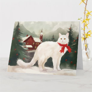 Carte Chat Angora turc en Noël de neige