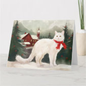 Carte Chat Angora turc en Noël de neige (Devant)